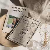 Retro Hand Drawn Champagne Altes Geld Foto Hochzei Einladung