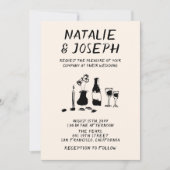 Retro Hand Drawn Champagne Quirky Foto Hochzeit Einladung (Vorderseite)