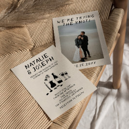 Retro Hand Drawn Champagne Quirky Foto Hochzeit Einladung