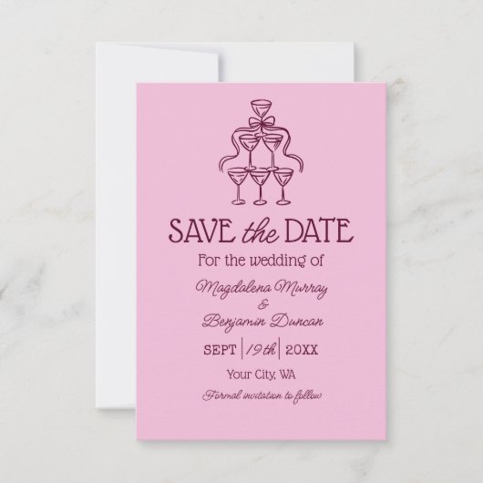 Retro Hand Drawn Champagne Tower Photo Wedding Save The Date (Vorderseite)