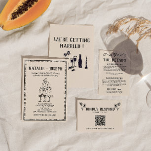 Retro Hand Drawn Champagner Tower Altes Geld Hochz Einladung