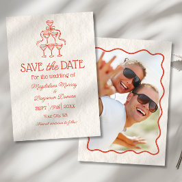 Retro Hand Drawn Champagner Tower Foto Hochzeit Save The Date