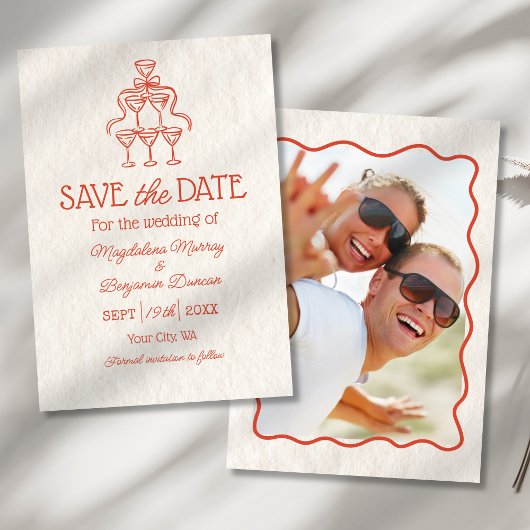 Retro Hand Drawn Champagner Tower Foto Hochzeit Save The Date
