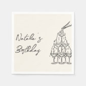 Retro Hand Drawn Champagner Tower Fun Geburtstag Serviette (Vorderseite)