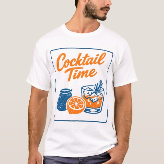Retro Hand Drawn Cocktail Time Lemons Bar Art T-Shirt (Vorderseite)