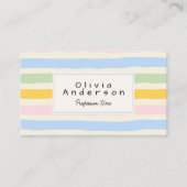 Retro Hand Drawn Colorful Stripes Pastel QR Code Visitenkarte (Vorderseite)
