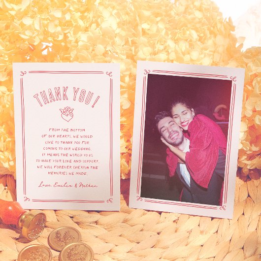 Retro Hand Drawn Cupid Modern Photo Wedding Dankeskarte