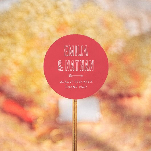 Retro Hand Drawn Cupid Wedding Thank You Favor Runder Aufkleber