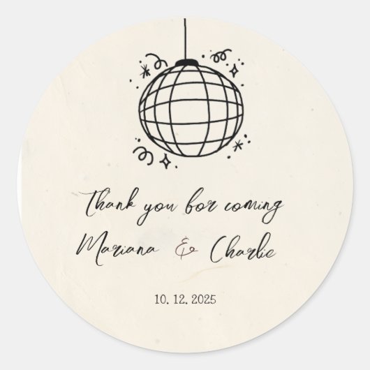 Retro Hand Drawn Disco Ball Illustration  Runder Aufkleber (Vorderseite)