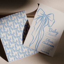 Retro Hand Drawn Dusty Blue Bow Boy Baby Dusche