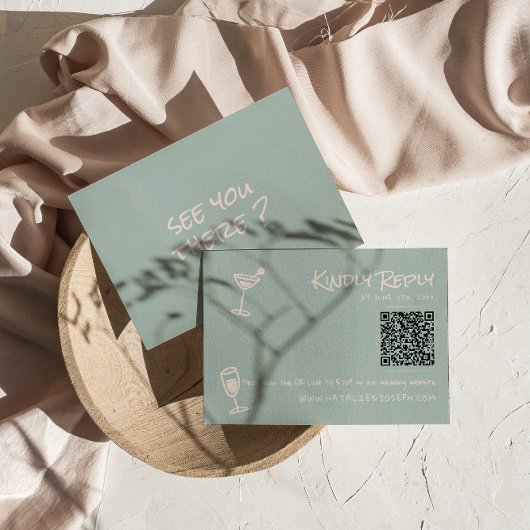 Retro Hand Drawn farbenfrohe Funky QR Code Wedding RSVP Karte