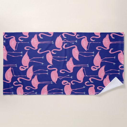 Retro Hand-Drawn Flamingo Pattern | Cool Coastal Strandtuch (Vorderseite)