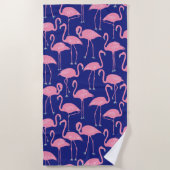 Retro Hand-Drawn Flamingo Pattern | Cool Coastal Strandtuch (Vorderseite)