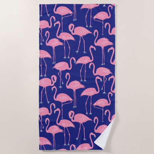 Retro Hand-Drawn Flamingo Pattern | Cool Coastal Strandtuch (Vorderseite)