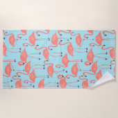 Retro Hand-Drawn Flamingo Pattern | Retro Miami Strandtuch (Vorderseite)