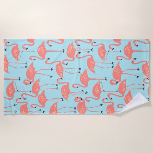 Retro Hand-Drawn Flamingo Pattern | Retro Miami Strandtuch (Vorderseite)