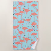 Retro Hand-Drawn Flamingo Pattern | Retro Miami Strandtuch (Vorderseite)