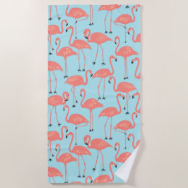 Retro Hand-Drawn Flamingo Pattern | Retro Miami Strandtuch