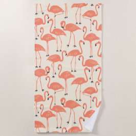 Retro Hand-Drawn Flamingo Pattern | Sunset Retro Strandtuch