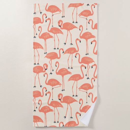 Retro Hand-Drawn Flamingo Pattern | Sunset Retro Strandtuch (Vorderseite)