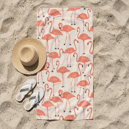 Retro Hand-Drawn Flamingo Pattern | Sunset Retro Strandtuch