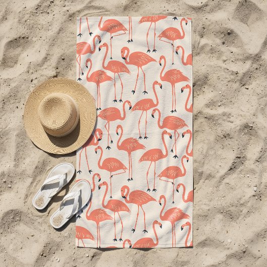 Retro Hand-Drawn Flamingo Pattern | Sunset Retro Strandtuch