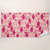 Retro Hand-Drawn Flamingo Pattern | Sunset Sherbet Strandtuch (Vorderseite)