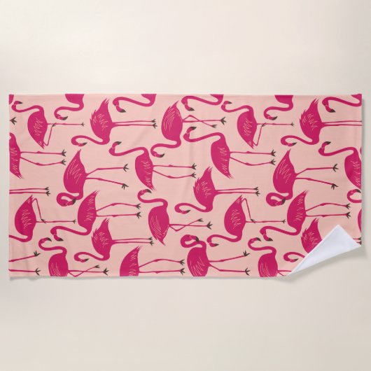 Retro Hand-Drawn Flamingo Pattern | Sunset Sherbet Strandtuch (Vorderseite)