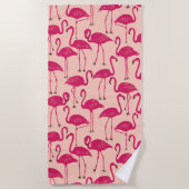 Retro Hand-Drawn Flamingo Pattern | Sunset Sherbet Strandtuch (Vorderseite)