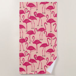 Retro Hand-Drawn Flamingo Pattern | Sunset Sherbet Strandtuch