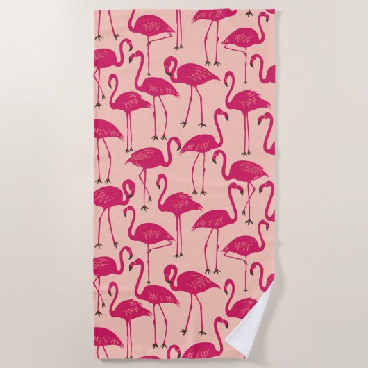 Retro Hand-Drawn Flamingo Pattern | Sunset Sherbet Strandtuch (Vorderseite)