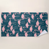 Retro Hand-Drawn Flamingo Pattern | Teal Pink Strandtuch (Vorderseite)