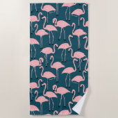 Retro Hand-Drawn Flamingo Pattern | Teal Pink Strandtuch (Vorderseite)