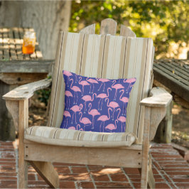 Retro Hand-Drawn Flamingo | Tropical Pattern Navy Kissen