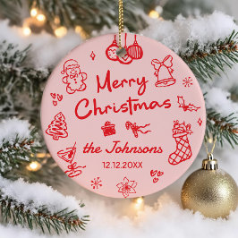 Retro Hand Drawn Friendsmas Christmas Party Photo Keramik Ornament