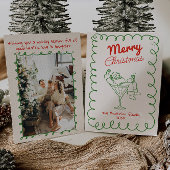 Retro Hand Drawn Fun Santa Champagne Weihnachten