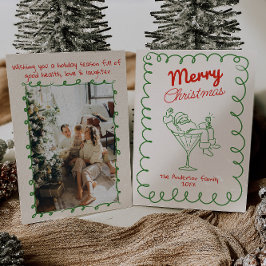 Retro Hand Drawn Fun Santa Champagne Weihnachten