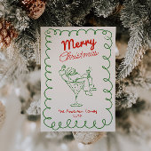 Retro Hand Drawn Fun Santa Champagne Weihnachten