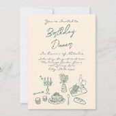 Retro Hand Drawn Funky Birthday Dinner Party Einladung (Vorderseite)