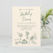 Retro Hand Drawn Funky Birthday Dinner Party Einladung (Stehend Vorderseite)