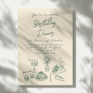 Retro Hand Drawn Funky Birthday Dinner Party Einladung