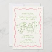 Retro Hand Drawn Funky Modern in einer Hochzeit Einladung (Vorderseite)