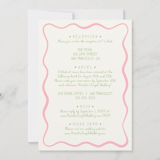 Retro Hand Drawn Funky Modern in einer Hochzeit Einladung (Rückseite)