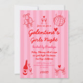 Retro Hand Drawn Galentine's Girls Night Party Einladung (Vorderseite)