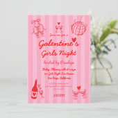 Retro Hand Drawn Galentine's Girls Night Party Einladung (Stehend Vorderseite)