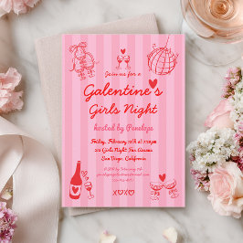 Retro Hand Drawn Galentine's Girls Night Party Einladung