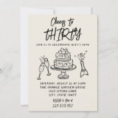 Retro Hand Drawn geschrieben 30. Whimsical Geburts Einladung (Vorderseite)