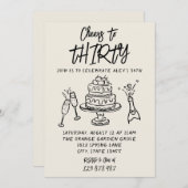 Retro Hand Drawn geschrieben 30. Whimsical Geburts Einladung (Vorne/Hinten)