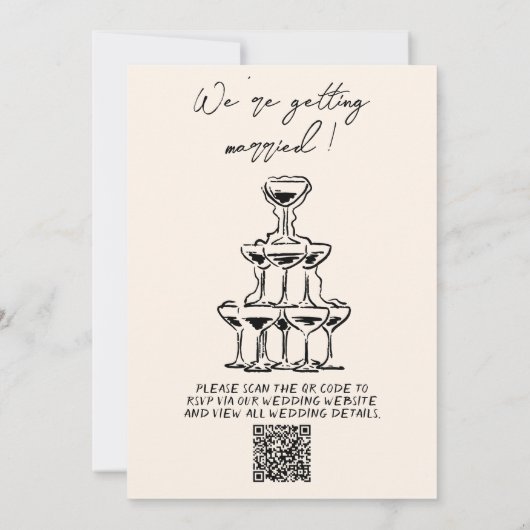 Retro Hand Drawn geschrieben Cake QR Code Hochzeit Einladung (Rückseite)