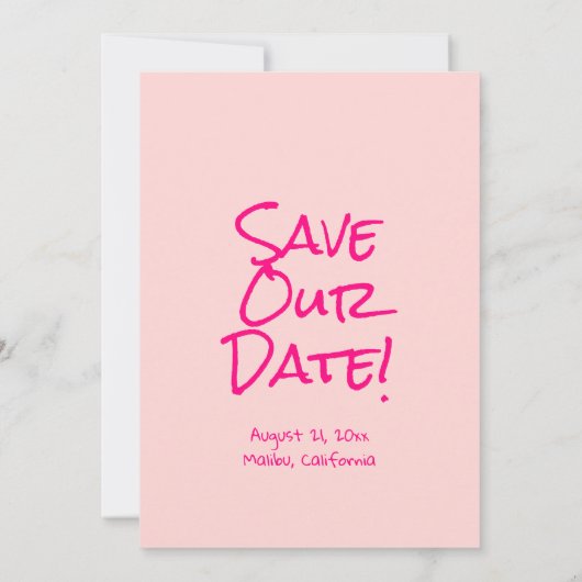 Retro Hand Drawn geschrieben Quirky farbenfrohe Ho Save The Date (Rückseite)
